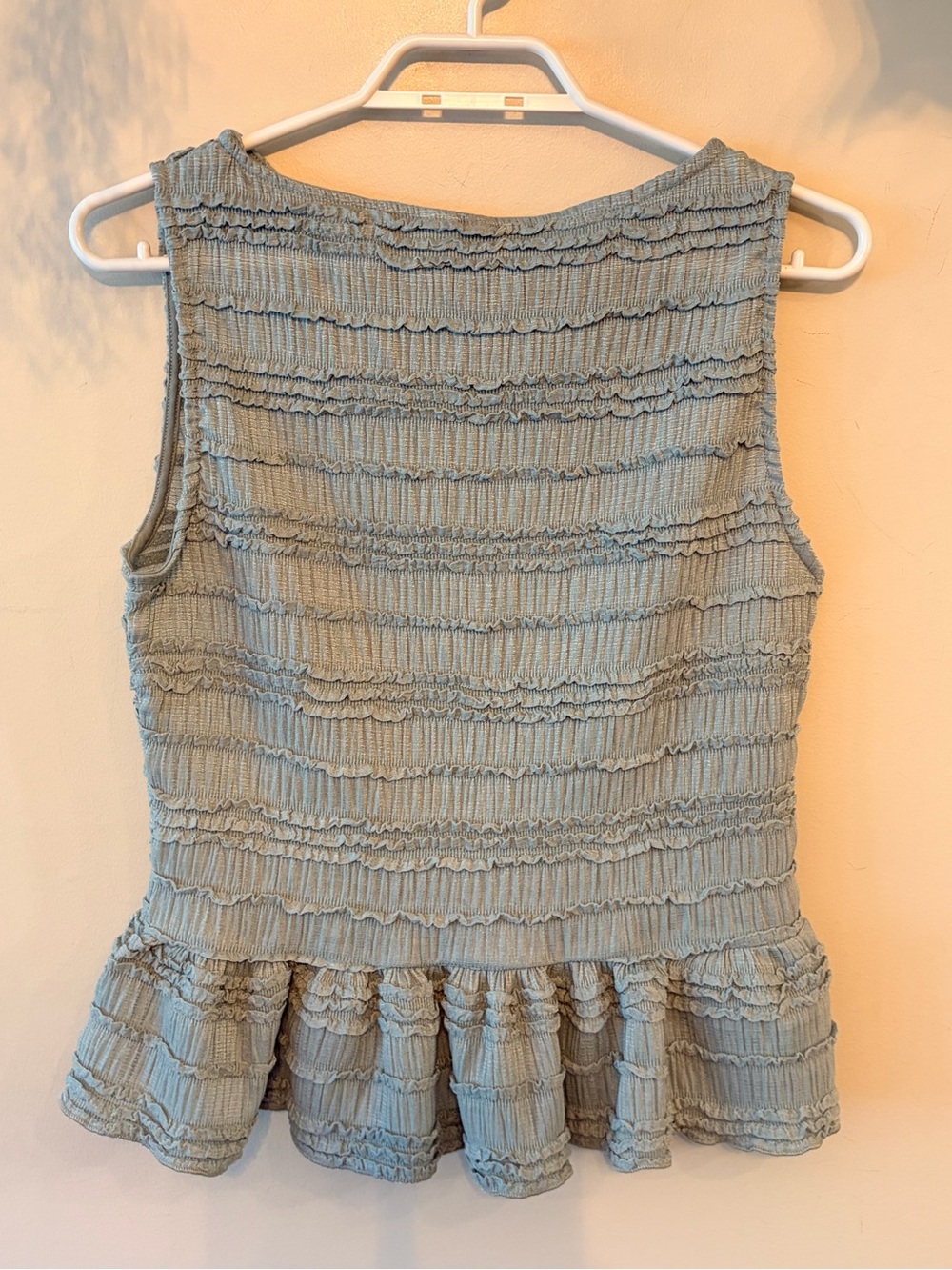 H&M Sage Smocked Ruffle Peplum Tank Top Boho Coquette - Picture 6 of 6